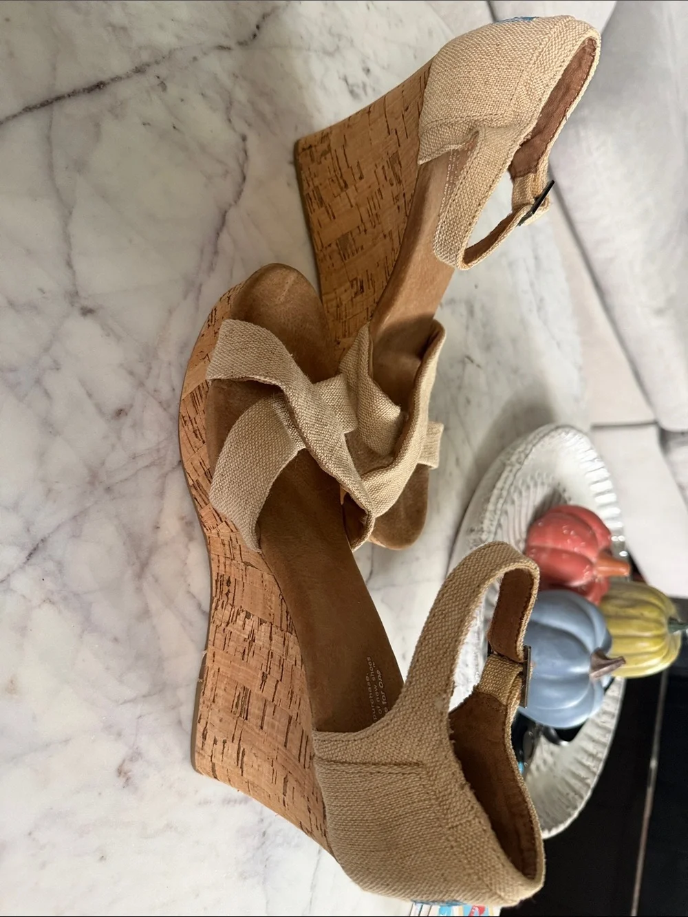 TOMS Natural Canvas Crisscross Wedge Sandals 11
